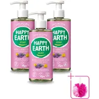 Happy Earth 3 x – Handzeep – 100% Natuurlijk Lavender Ylang – 300 ml - Bulkverpakking - Natuurlijke handzeep - Douchemop - Vegan handzeep