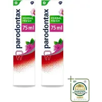 Parodontax 2 x - Tandpasta - Herbal Fresh - Bergamot & Mint - 75ml - Wasstrips - Tandvleesgezondheid - Bloedend Tandvlees - Tandpasta - Kruidenextracten - Bergamot