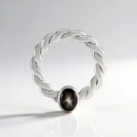 Cavill - Ovale Zwarte Ster Saffier Hanger 925 Sterling Zilver 1,453 ct - Platinabekleding - Unieke Bezel Zetting - Magische Ster Sieraden