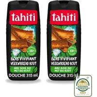 Tahiti 2 x – Douchegel – Tropenhout Vegan - 315 ml - Wasstrips - Douchegel Tropisch Hout - Vegan Douchegel - Natuurlijke Douchegel - Houtgeur Douchegel - Energieke Douchegel