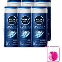 Nivea 6 x MEN - Douchegel - Cool Kick - 250 ml - Bulkverpakking - Douchegel - Douchemop - Shampoo