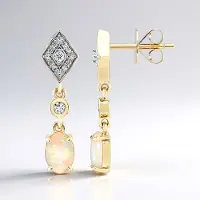 Cavill - 9K Geelgouden Oorbellen met 0,9 Ct Ovale Mintabie Opalen & 0,27 Ct Tanzaniaanse Zirkonen - Elegante Opal Sieraden
