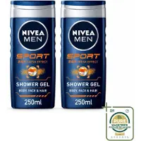 Nivea 2 x MEN – Douchegel – Sport – 250 ml - Wasstrips - Sportdouchegel - Fris Na Sporten - Verkoelend Na Inspanning - Sportgeur - Huid En Haar Verzorging