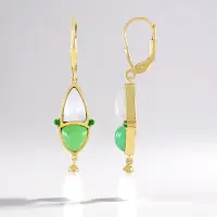 Cavill - 9,04 ct Witte Maansteen & Chrysopraas Oorbellen - 925 Sterling Zilver Verguld - Elegante Dames Oorbellen - Fancy Briolette