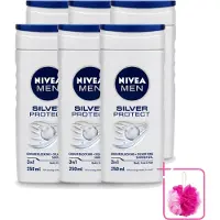 Nivea 6 x Men – Douchegel – Silver Protect – 250 ml - Bulkverpakking - Douchegel mannen - Douchemop - Zilverionen