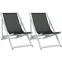 VMP Set van 2 zwarte opvouwbare strandstoelen van aluminium en textilene