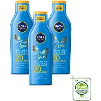 Nivea 3 x Sun – Zonnemelk – Zomerteint SPF 20 – 200 ml - Grootverpakking - Vaatwasstrips - Zonbescherming - Zomerteint - SPF 20 - Natuurlijke Bruining - Pro-melanine