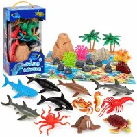 Benza – Zeedieren Speelset – 40-delig – Onderwaterdieren met Speelmat en Accessoires – In Koker met Handgreep