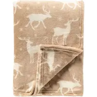 Textino - DEERA - plaid 150x200 cm - flannel fleece - dierenprint - Brazilian Sand - beige, wit