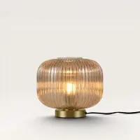 LUSENZ Virello - Tafellamp Amber glas 25 cm - Lampenstandaard goud Metaal - Dressoir lamp - Vintage tafellamp - E27 fitting - Met aan/uit-schakelaar