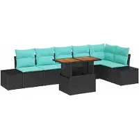 vidaXL Tuinset, 7-delig, 6 zitplaatsen, zwart en teal