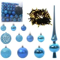 vidaXL Kerstbal Set 120 st Blauw Ø 6 cm Kunststof 300 LED's