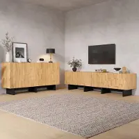 OKWISH woonkamer meubelset met sideboard en tv-kast, met ruime opbergruimte, natuurlijke houtlook, geschikt voor televisies tot 75 inch