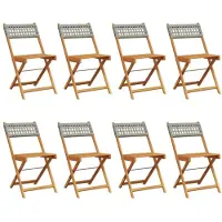 vidaXL Opklapbare stoelen, 8 stuks, grijs, van polyrotan en massief hout.