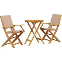 vidaXL 3-delige bistroset, taupe kleur, met stoffen bekleding en massief hout