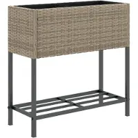 vidaXL Plantenbak met schap poly rattan grijs