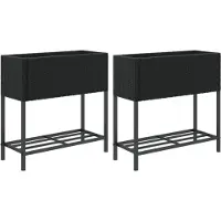 vidaXL Plantenbakken met schap 2 st 70x28x70 poly rattan zwart