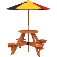 vidaXL Picknicktafel voor 4 kinderen met parasol rond vurenhout