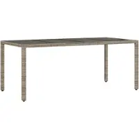 vidaXL Tuintafel met glazen blad 190x90x75 cm poly rattan grijs
