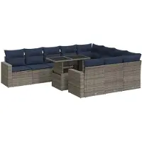 vidaXL 11-delige loungeset voor de tuin met kussens, grijs, polyrotan