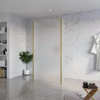 FortiFura Galeria Vrijstaande Inloopdouche - 100x200cm - glas mat - antikalk - 8mm veiligheidsglas - 2 zijwanden 30cm - wandsteunen en hoekprofielen - PVD - geborsteld messing (goud) SW927770