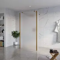 FortiFura Galeria Vrijstaande Inloopdouche - 100x200cm - glas mat - antikalk - 8mm veiligheidsglas - 2 zijwanden 30cm - wandsteunen en hoekprofielen - PVD - geborsteld koper SW927772