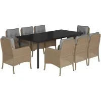 vidaXL 9-delige tuinset met kussens, beige, van polyrotan