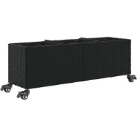 vidaXL Verhoogde plantenbak met wielen en 3 compartimenten, zwart, 107x32x38 cm, polyrotan