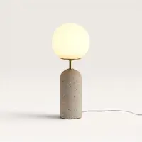 LUSENZ Naeva - Design Tafellamp Travertin voet met glazen bol 40 cm - Dressoir lamp - Japandi design - E27 fitting - Opaalglas - Met aan/uit-schakelaar