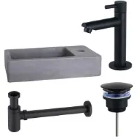 FortiFura Fuente fonteinset – rechthoekig – 40x22x8 cm – beton grijs – mat zwarte kraan SW696235/SW696205/SW696215/SW405221