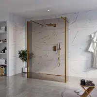 FortiFura Galeria Vrijstaande Inloopdouche - 140x200cm - rookglas - antikalk - 8mm veiligheidsglas - 2 zijwanden 40cm - wandsteunen en hoekprofielen - PVD - geborsteld koper SW927772
