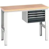 Bott cubio werkbank, handmatig in hoogte verstelbaar, beuken multiplex blad, B 1500 x H 740-1140 mm, belastbaar tot 800 kg, antraciet/lichtgrijs RAL 7035