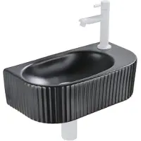 Qeramiq Fuente fonteinset – halfrond – 40x21.5x12 cm – kraangat rechts – mat witte kraan – geribbeld SW1522214/SW696206/SW696216/SW1210972