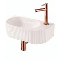 Qeramiq Fuente fonteinset – halfrond – 40x22x12 cm – keramiek linnen – kraangat rechts – geribbeld SW1449881/SW799406/SW799404/SW970033