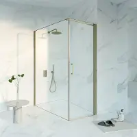 FortiFura Galeria Douchecabine - 70x160x200cm - profiel veiligheidsglas - antikalk - PVD - geborsteld messing (goud) SW1122476/SW797918/SW797910