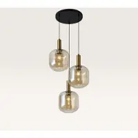 LUSENZ - Hanglamp eettafel - 3 lichts Amber glas - Design hanglamp - E27 Fitting - Dimbaar - Zwart - Voor Eetkamer, gang, woonkamer, slaapkamer - Hoogte verstelbaar - Moderne hanglamp