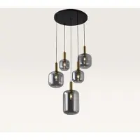 LUSENZ - Hanglamp eettafel - 5 lichts smoke glas - Design hanglamp - E27 Fitting - Dimbaar - Zwart - Voor Eetkamer, gang, woonkamer, slaapkamer - Hoogte verstelbaar - Moderne hanglamp