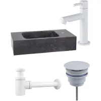 FortiFura Fuente fonteinset – rechthoekig – 40x22x9 cm – natuursteen zwart – mat witte kraan SW533192 / SW696206 / SW696216 / SW1210972 / SW113