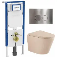 Geberit QeramiQ Dely Toiletset - 36.3x51.7cm - UP720 inbouwreservoir - rimless - diepspoel - 35mm zitting - softclose - bedieningsplaat steel - ronde knoppen - mat beige