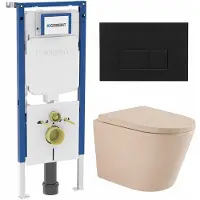 Geberit QeramiQ Dely Toiletset - 36.3x51.7cm - UP720 inbouwreservoir - rimless - diepspoel - 35mm zitting - softclose - metalen bedieningsplaat mat zwart - rechthoekige knoppen - mat beige
