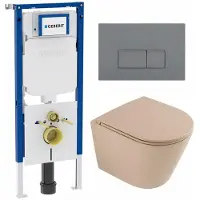 Geberit QeramiQ Dely Toiletset - 36.3x51.7cm - UP720 inbouwreservoir - rimless - diepspoel - zitting - softclose - bedieningsplaat licht grijs - rechthoekige knoppen - mat beige