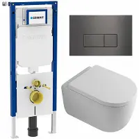Geberit QeramiQ Dely Swirl Toiletset - 36.3x51.7cm - UP720 Duofix Sigma inbouwreservoir - rimless - diepspoel - 35mm zitting - bedieningsplaat gunmetal - ronde knoppen - mat wit