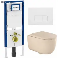 Geberit QeramiQ Dely Swirl Toiletset - 36.3x51.7cm - UP720 Duofix Sigma inbouwreservoir - 35mm zitting - metalen bedieningsplaat mat wit - rechthoekige knoppen - mat beige