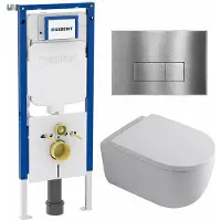 Geberit QeramiQ Dely Swirl Toiletset - 36.3x51.7cm - UP720 Duofix Sigma inbouwreservoir - 35mm zitting - bedieningsplaat steel - rechthoekige knoppen - glans wit SW1237202/SW706195/SW1159505/SW1026256
