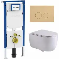 Geberit QeramiQ Dely Swirl Toiletset - 36.3x51.7cm - UP720 Duofix Sigma inbouwreservoir - slim zitting - bedieningsplaat beige - ronde knoppen - glans wit SW1237202/SW1102365/SW1159504/SW1026256