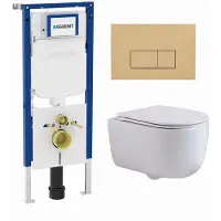 Geberit QeramiQ Dely Swirl Toiletset - 36.3x51.7cm - UP720 Duofix Sigma inbouwreservoir - slim zitting - bedieningsplaat beige - rechthoekige knoppen - mat wit SW1237202/SW1102366/SW1000766/SW1026257