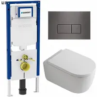 Geberit QeramiQ Dely Swirl Toiletset - 36.3x51.7cm - UP720 Duofix Sigma inbouwreservoir - rimless - diepspoel - 35mm zitting - bedieningsplaat gunmetal - rechthoekige knoppen - mat wit