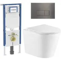 Geberit QeramiQ Dely Toiletset - 36.3x51.7cm - UP720 inbouwreservoir - rimless - diepspoel - zitting - softclose - bedieningsplaat gunmetal - rechthoekige knoppen - glans wit
