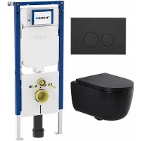 Geberit QeramiQ Dely Swirl Toiletset - 36.3x51.7cm - UP720 Duofix Sigma inbouwreservoir - 35mm zitting - bedieningsplaat mat antraciet - ronde knoppen - mat zwart