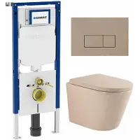 Geberit QeramiQ Dely Toiletset - 36.3x51.7cm - UP720 inbouwreservoir - rimless - diepspoel - 35mm zitting - softclose - bedieningsplaat taupe - rechthoekige knoppen - mat beige